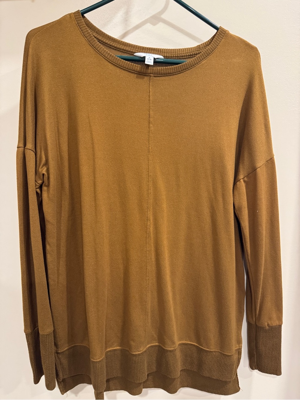 Time and Tru Ribbed Crewneck Tunic in Camel